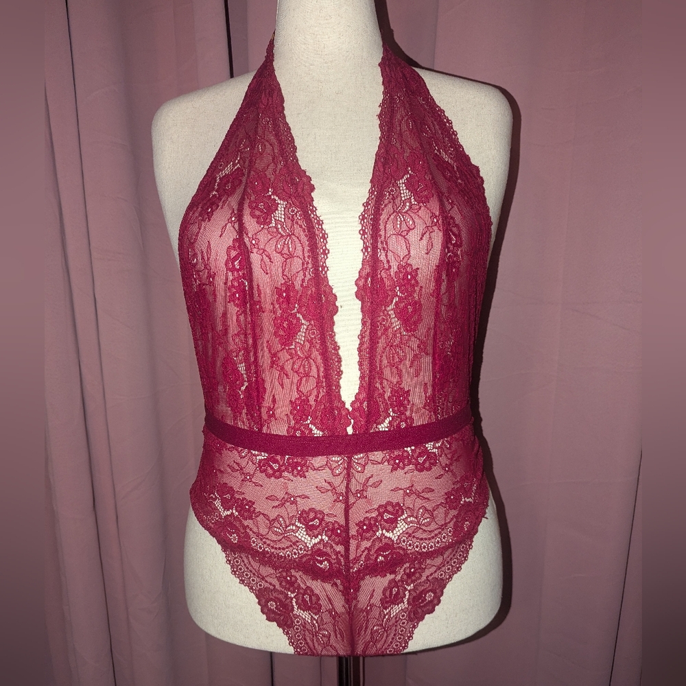 FOX & ROYAL Lace Halter Bodysuit with Thong XS/14